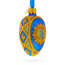 Load image into Gallery viewer, Cobalt Blue with Yellow Sunflower and Red Glitter Accents Mini Glass Egg Ornament 2.9 Inches