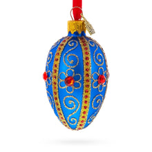 Load image into Gallery viewer, Royal Blue with Gold and Red Gem Accents Mini Glass Egg Ornament 2.9 Inches