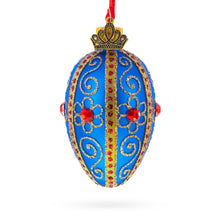 Load image into Gallery viewer, Royal Blue with Gold and Red Gem Accents Mini Glass Egg Ornament 2.9 Inches