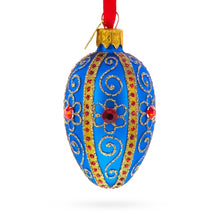 Load image into Gallery viewer, Royal Blue with Gold and Red Gem Accents Mini Glass Egg Ornament 2.9 Inches