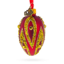 Load image into Gallery viewer, Red with Gold and Green Glitter Flame Design Mini Glass Egg Ornament 2.9 Inches