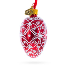 Load image into Gallery viewer, Red with White Glitter Snowflake Lace Design Mini Glass Egg Ornament 2.9 Inches