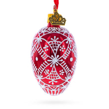 Load image into Gallery viewer, Red with White Glitter Snowflake Lace Design Mini Glass Egg Ornament 2.9 Inches