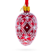 Load image into Gallery viewer, Red with White Glitter Snowflake Lace Design Mini Glass Egg Ornament 2.9 Inches