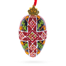 Load image into Gallery viewer, Black with Red, Green, and Gold Glitter Cross Pattern Mini Glass Egg Ornament 2.9 Inches