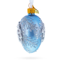 Load image into Gallery viewer, Icy Blue with Silver Pinecone and Snow Design Mini Glass Egg Ornament 2.9 Inches