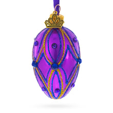 Load image into Gallery viewer, Vibrant Purple with Blue and Gold Glitter Gem Accents Mini Glass Egg Ornament 2.9 Inches
