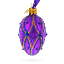 Load image into Gallery viewer, Vibrant Purple with Blue and Gold Glitter Gem Accents Mini Glass Egg Ornament 2.9 Inches