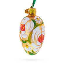 Load image into Gallery viewer, Golden with White and Orange Floral Swirl Design Mini Glass Egg Ornament 2.9 Inches