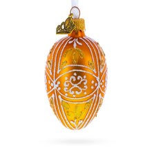 Load image into Gallery viewer, Amber Gold with White and Gold Filigree Design Mini Glass Egg Ornament 2.9 Inches