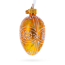 Load image into Gallery viewer, Amber Gold with White and Gold Filigree Design Mini Glass Egg Ornament 2.9 Inches