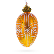 Load image into Gallery viewer, Amber Gold with White and Gold Filigree Design Mini Glass Egg Ornament 2.9 Inches