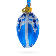 Load image into Gallery viewer, Royal Blue with Silver Glitter and Gem Accents Mini Glass Egg Ornament 2.9 Inches