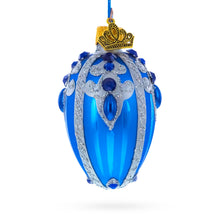 Load image into Gallery viewer, Royal Blue with Silver Glitter and Gem Accents Mini Glass Egg Ornament 2.9 Inches