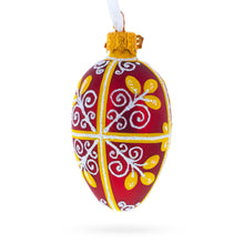Load image into Gallery viewer, Red and Gold Swirl Design Mini Glass Egg Ornament 2.9 Inches