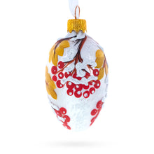 Load image into Gallery viewer, Frosted White with Red Berry and Snow-Covered Branch Design Mini Glass Egg Ornament 2.9 Inches