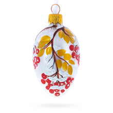Load image into Gallery viewer, Frosted White with Red Berry and Snow-Covered Branch Design Mini Glass Egg Ornament 2.9 Inches