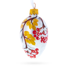 Load image into Gallery viewer, Frosted White with Red Berry and Snow-Covered Branch Design Mini Glass Egg Ornament 2.9 Inches