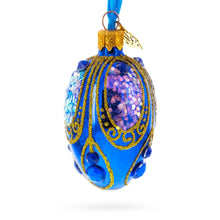 Load image into Gallery viewer, Royal Blue with Gold Glitter and Iridescent Sequins Mini Glass Egg Ornament 2.9 Inches