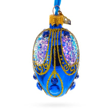 Load image into Gallery viewer, Royal Blue with Gold Glitter and Iridescent Sequins Mini Glass Egg Ornament 2.9 Inches