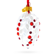 Load image into Gallery viewer, White with Red Gem Accents and Leaf Design Mini Glass Egg Ornament 2.9 Inches