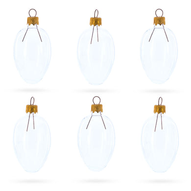 Set of 6 Clear Mini Glass Egg Ornaments 2.9 Inches