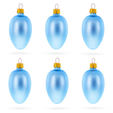 Set of 6 Blue Mini Glass Egg Ornaments 2.9 Inches