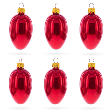 Set of 6 Glossy Red Mini Glass Egg Ornaments 2.9 Inches