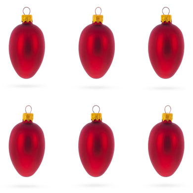 Set of 6 Matte Red Mini Glass Egg Ornaments 2.9 Inches