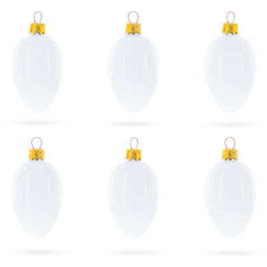 Set of 6 Glossy White Mini Glass Egg Ornaments 2.9 Inches