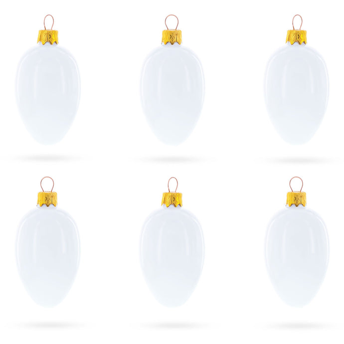 Set of 6 Glossy White Mini Glass Egg Ornaments 2.9 Inches