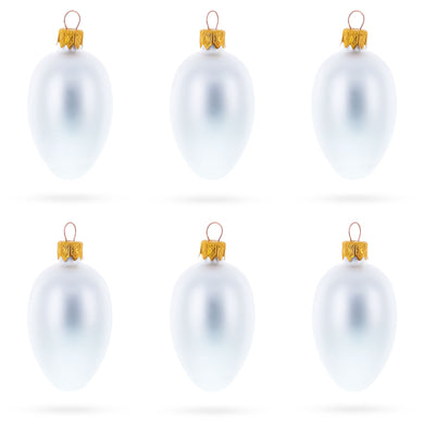 Set of 6 Matte  White Mini Glass Egg Ornaments 2.9 Inches