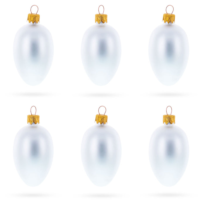 Set of 6 Matte  White Mini Glass Egg Ornaments 2.9 Inches