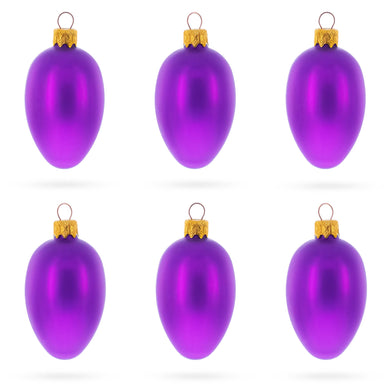 Set of 6 Purple Mini Glass Egg Ornaments 2.9 Inches