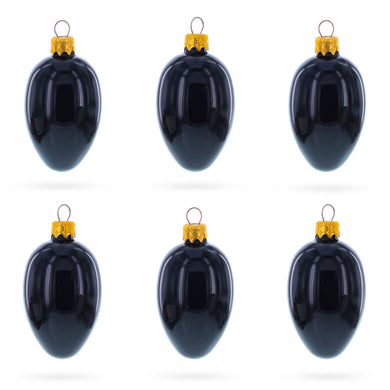 Set of 6 Black Mini Glass Egg Ornaments 2.9 Inches