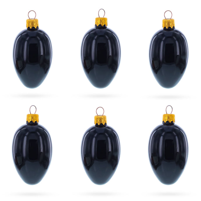 Set of 6 Black Mini Glass Egg Ornaments 2.9 Inches