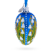 Load image into Gallery viewer, Lilies of the Valley on Blue Royal Mini Red Glass Egg Ornament