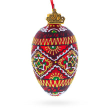 Load image into Gallery viewer, Red Geometric Ukrainian Pysanka Mini Glass Egg Ornament 2.9 Inches