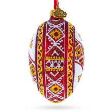Load image into Gallery viewer, Red Stripe Ukrainian Pysanka Glass Egg Ornament 4 Inches