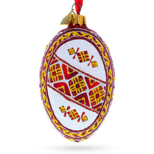Load image into Gallery viewer, Red Stripe Ukrainian Pysanka Glass Egg Ornament 4 Inches