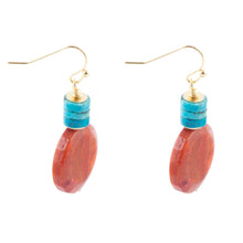 Load image into Gallery viewer, Longhorn Coral and Turquoise Drop Earrings