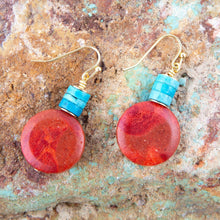 Load image into Gallery viewer, Longhorn Coral and Turquoise Drop Earrings