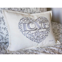 Load image into Gallery viewer, Love Heart Love Letters Hand-Embroidered Pillow - Available in Gold or Silver by CatStudio
