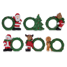 Load image into Gallery viewer, Set of 6 Santa, Snowman, Reindeer, Christmas Wreath Napkin Rings 2.5 Inches