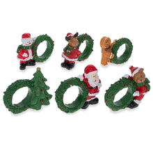 Load image into Gallery viewer, Set of 6 Santa, Snowman, Reindeer, Christmas Wreath Napkin Rings 2.5 Inches