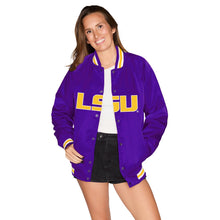 Load image into Gallery viewer, LSU Satin Letterman Bomber Jacket