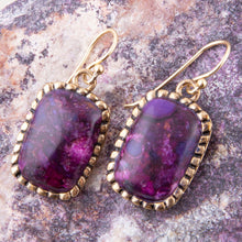 Load image into Gallery viewer, Luminous Purple Turquoise Golden Drop Earrings