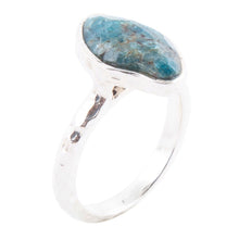 Load image into Gallery viewer, Luna Faceted Blue Apatite and Sterling Silver Hammered Ring