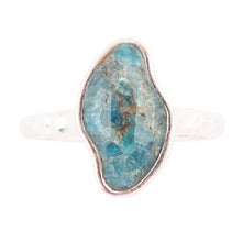 Load image into Gallery viewer, Luna Faceted Blue Apatite and Sterling Silver Hammered Ring