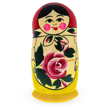 Load image into Gallery viewer, Set of 5 Semenov Style Red Scarf Matryoshka Wooden Nesting Dolls